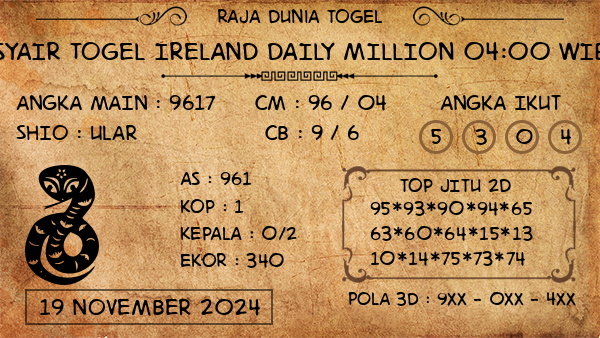 Prediksi Ireland Daily Million 04:00 WIB