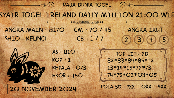 Prediksi Ireland Daily Million 21:00 WIB